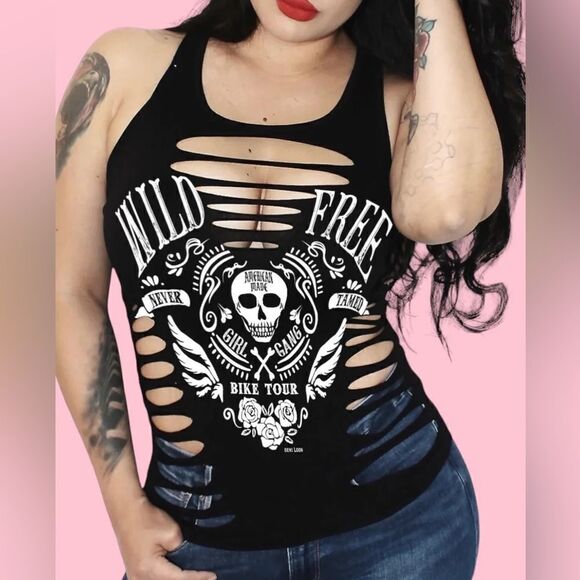 Wild and Free Sexy Slashed Biker Hourglass Tank - Picture 1 of 3